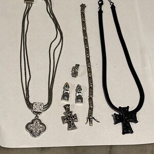 Silver and Black Cross Jewelry Set